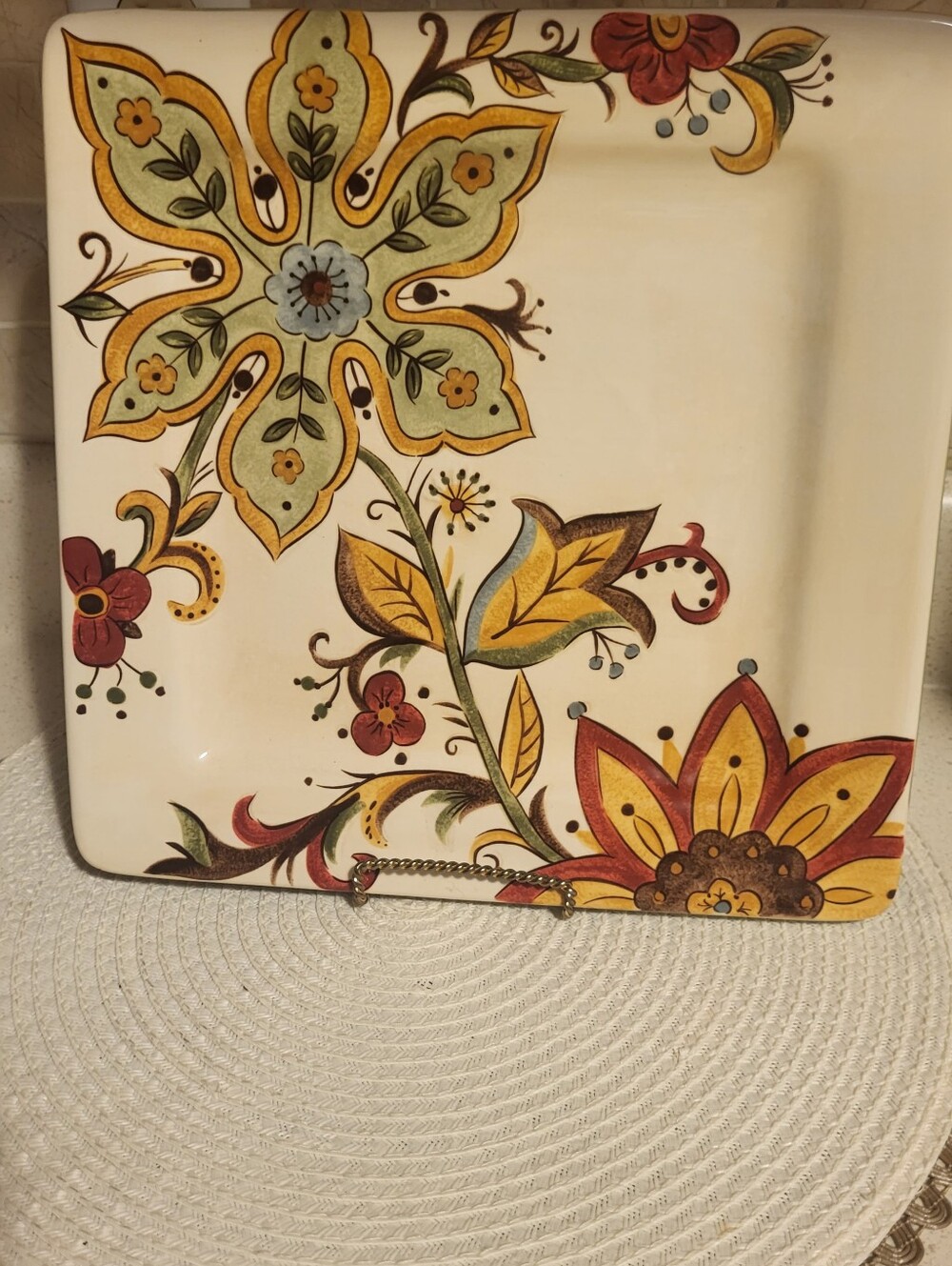 Pier One Carynthum Hand-Painted 10.75" Floral Ceramic Plate- Multicolor